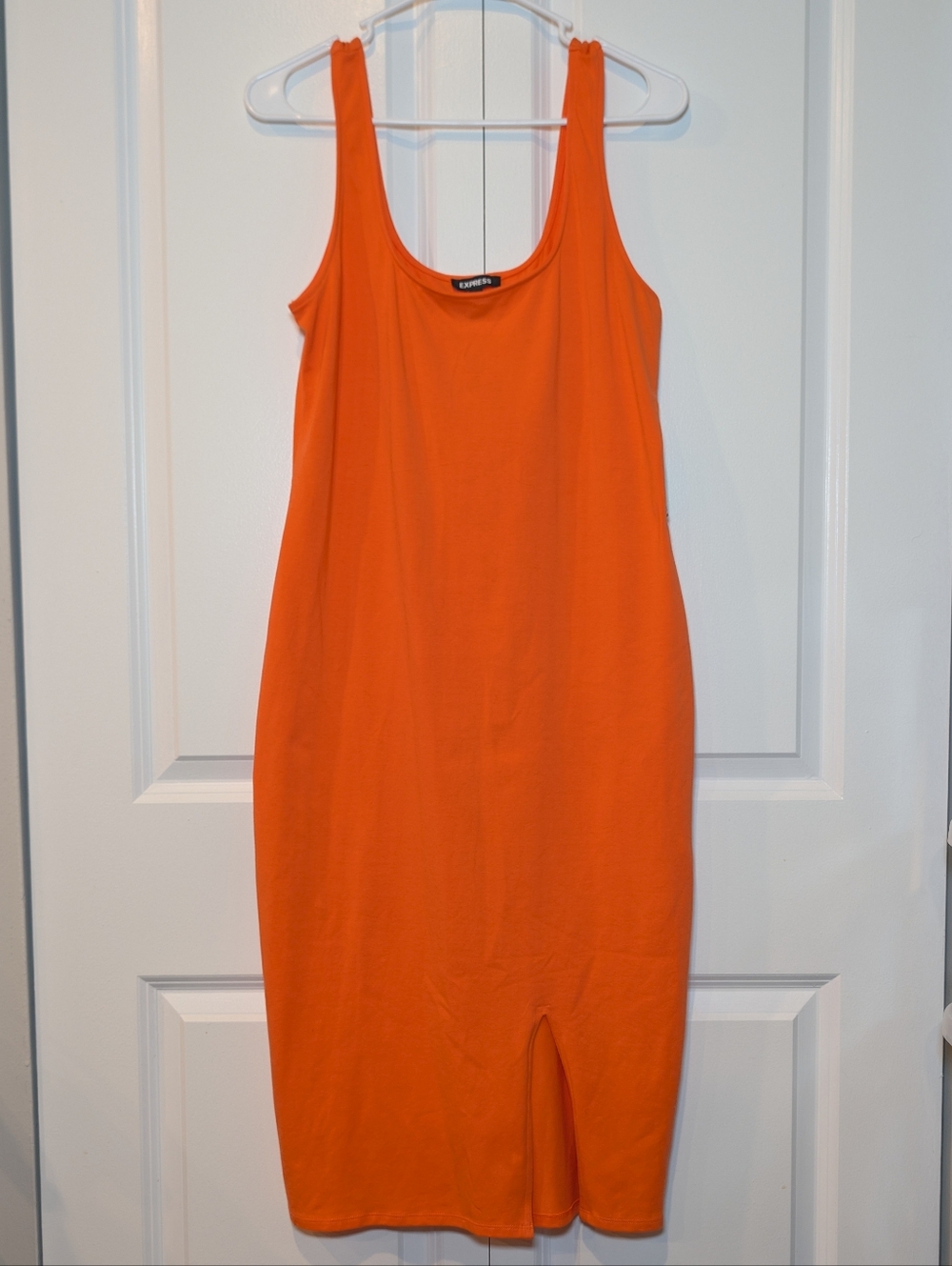 Express Body Contour Orange Tank Midi Dress Side Slit‎ Large Neon
